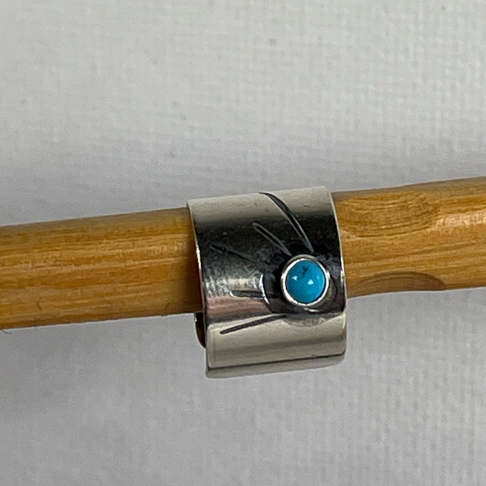 Solid Sterling Silver Polished Turquoise Sunburst… - image 5